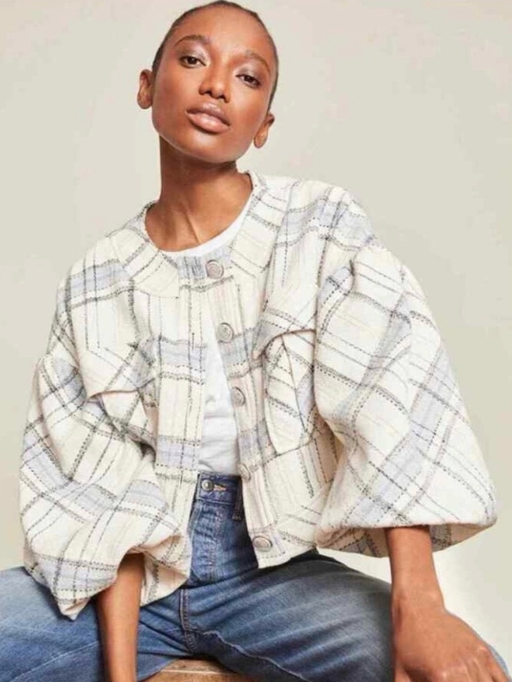 Veronica Beard Cream Cropped Puffer Jacket